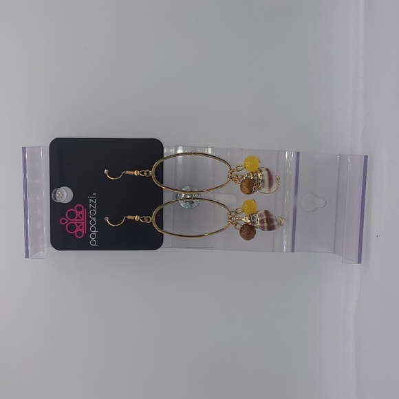 Brown And Yellow Paparazzi Costume Earrings - Picture 3 of 3